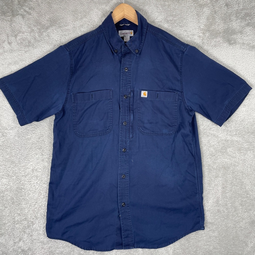 Carhartt Button Up Shirt Mens Medium Blue Short Sleeve Relaxed Fit Workwear